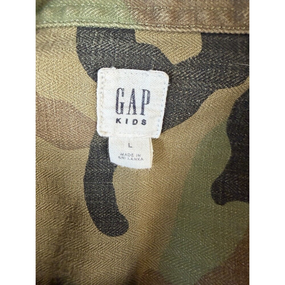 Gap Kids Boys L 10 Camo Utility Shirt Long Sleeve Button Up Cotton Military - Picture 2 of 5